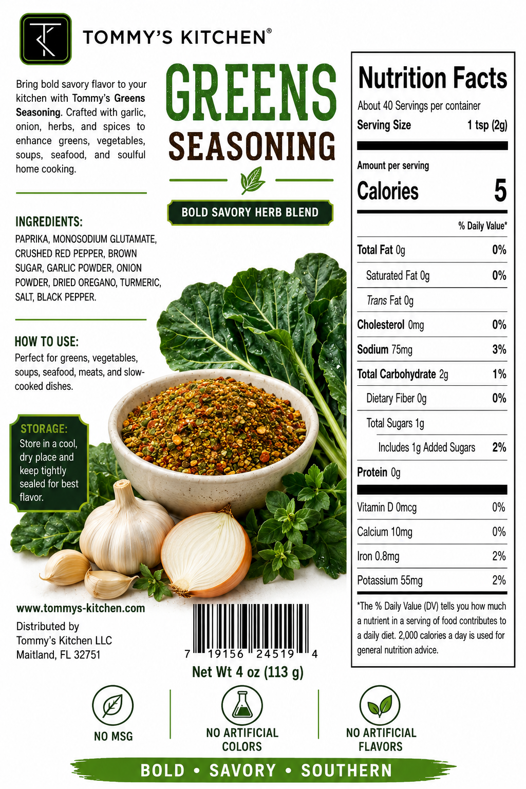 Tommy’s Kitchen Variety Pack, Oxtail, Blackened & Greens Seasonings, 4 oz Each, 3 Count