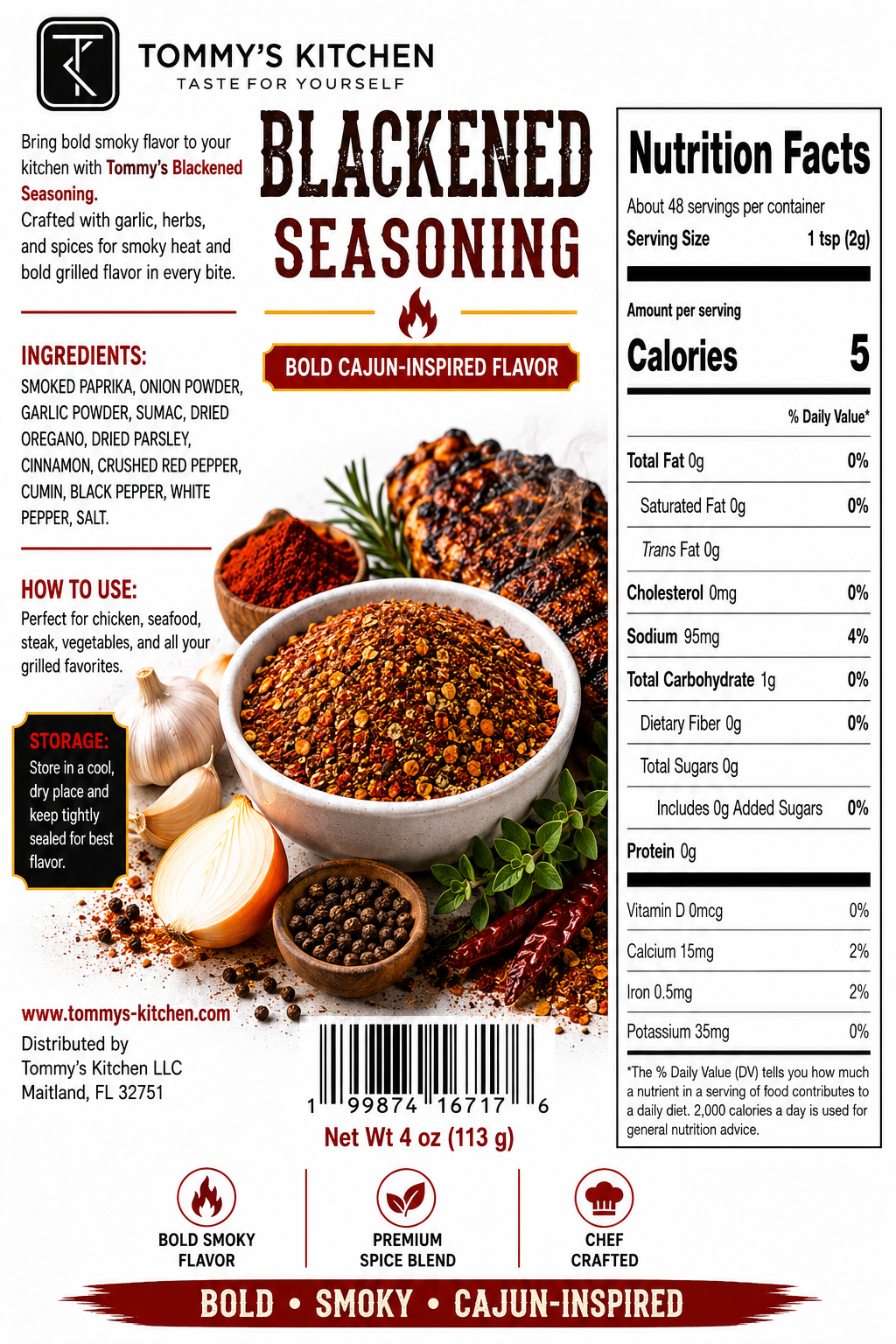 Tommy’s Kitchen Variety Pack, Oxtail, Blackened & Greens Seasonings, 4 oz Each, 3 Count