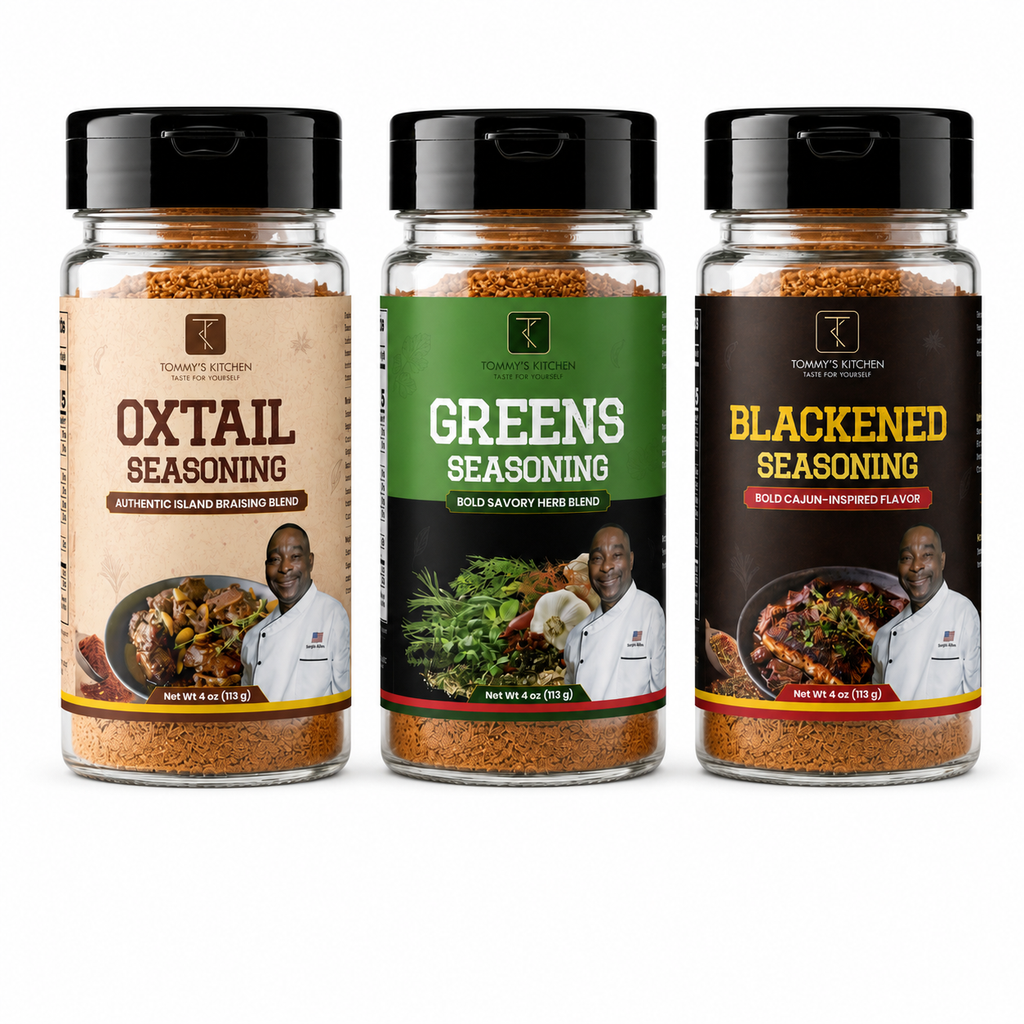 Tommy’s Kitchen Variety Pack, Oxtail, Blackened & Greens Seasonings, 4 oz Each, 3 Count
