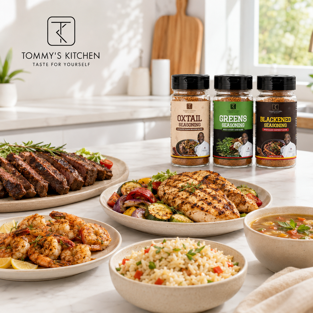 Tommy’s Kitchen Variety Pack, Oxtail, Blackened & Greens Seasonings, 4 oz Each, 3 Count